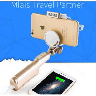 Power Bank selfie stick with light and fan